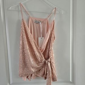 Grace Karin Rose Gold Pink Satin and Sequin Wrap Top